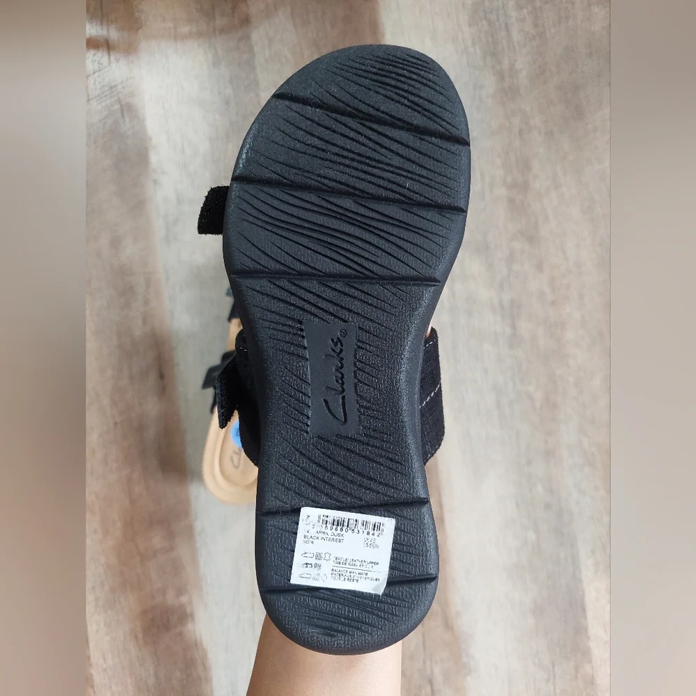 Clarks Collection Shoes Women Black Adjustable Slide Sandals April Dusk Size 6.5